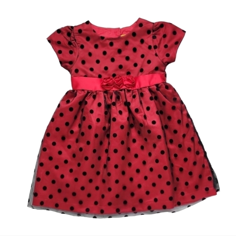 Penelope Mack Red w Black Velvet Polka-dots Holiday Party Dress Little Girl's 4